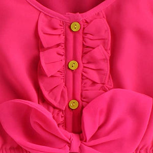 Girls Polyester Top & Floral Print Skirt Set in Pink Color