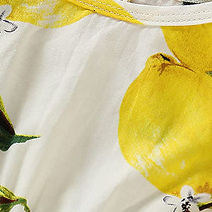 Baby Girls Cotton Lemon Print Sleeveless Onesie with Headband in Yellow Color