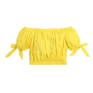 Girls Cotton Floral Print Top And Pant Set In Yellow Color