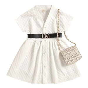 Girl's Solid Knee-Length Casual Dress Polyester In White Color