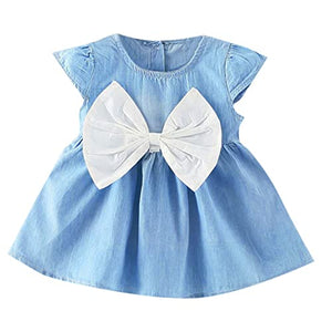 Girls Cotton Solid Cap Sleeves Fit and Flare Dresses in Blue Color