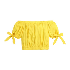 Girls Cotton Floral Print Top And Pant Set In Yellow Color