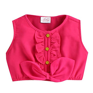 Girls Polyester Top & Floral Print Skirt Set in Pink Color