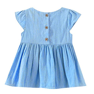 Girls Cotton Solid Cap Sleeves Fit and Flare Dresses in Blue Color