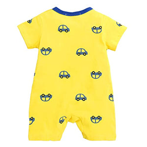 Unisex Cotton Vehicle Print Romper In Yellow Color