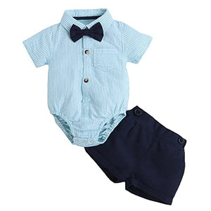 Boys Green Stripe Onesie and Shorts Set