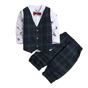 Boys Red Checkered Waistcoat Shirt And Pant Set