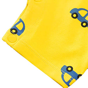 Unisex Cotton Vehicle Print Romper In Yellow Color