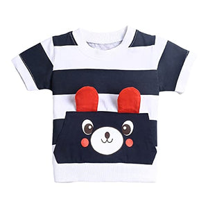 Boys Cotton Stripes Bear Print Half Sleeves T-shirt and Joggers Set In Multi Color