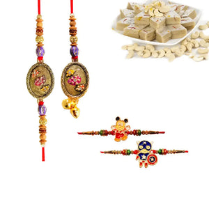 4 Rakhi - Beautiful Bhaiya Bhabhi Rakhi and Kids Rakhi With Indian Sweets