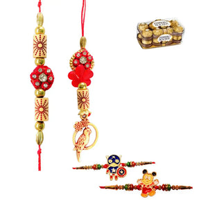 4 Rakhi - Beautiful Couple Rakhi And Kids Rakhi With Chocolate