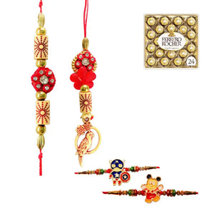 4 Rakhi - Beautiful Couple Rakhi And Kids Rakhi With Chocolate