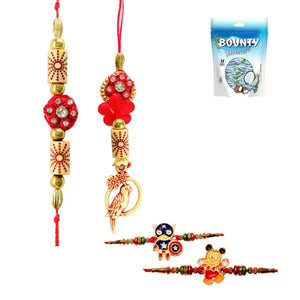 4 Rakhi - Beautiful Couple Rakhi And Kids Rakhi With Chocolate