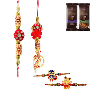 4 Rakhi - Beautiful Couple Rakhi And Kids Rakhi With Chocolate