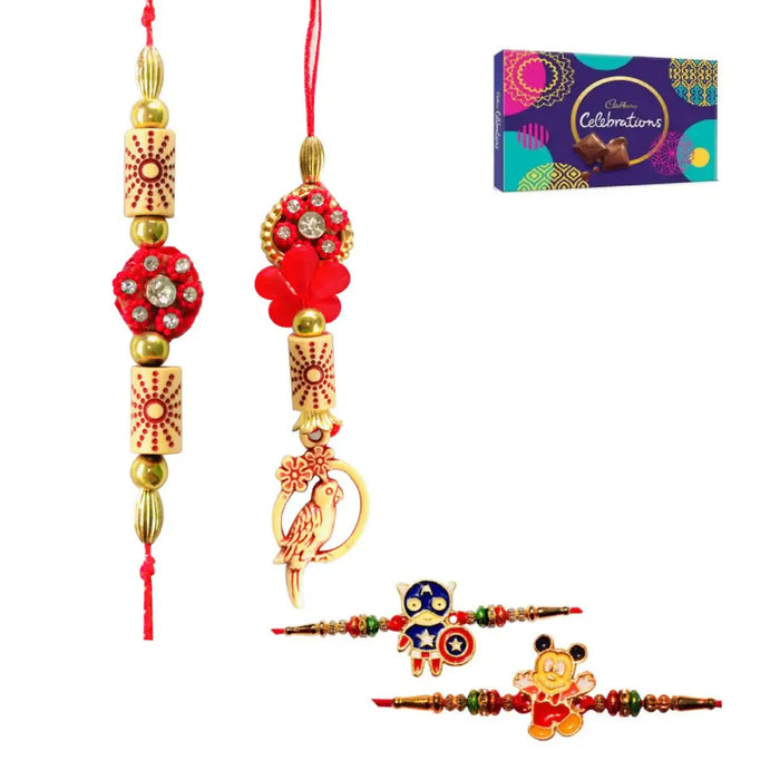 4 Rakhi - Beautiful Couple Rakhi And Kids Rakhi With Chocolate