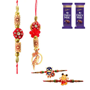 4 Rakhi - Beautiful Couple Rakhi And Kids Rakhi With Chocolate