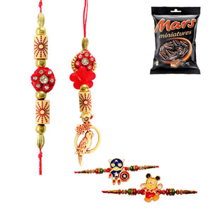 4 Rakhi - Beautiful Couple Rakhi And Kids Rakhi With Chocolate