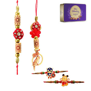 4 Rakhi - Beautiful Couple Rakhi And Kids Rakhi With Chocolate