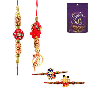 4 Rakhi - Beautiful Couple Rakhi And Kids Rakhi With Chocolate