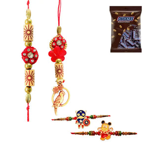 4 Rakhi - Beautiful Couple Rakhi And Kids Rakhi With Chocolate