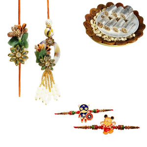 4 Rakhi - Family Rakhi Set With Bhaiya Bhabhi Rakhi And Kids Rakhi With Indian Sweets