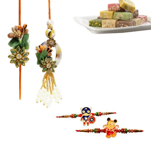 4 Rakhi - Family Rakhi Set With Bhaiya Bhabhi Rakhi And Kids Rakhi With Indian Sweets