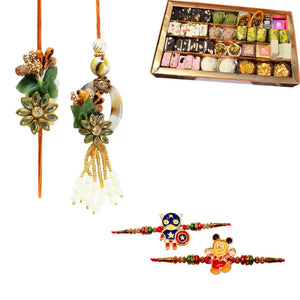 4 Rakhi - Family Rakhi Set With Bhaiya Bhabhi Rakhi And Kids Rakhi With Indian Sweets