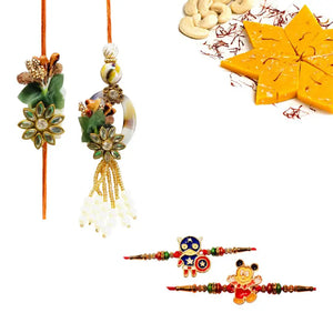 4 Rakhi - Family Rakhi Set With Bhaiya Bhabhi Rakhi And Kids Rakhi With Indian Sweets