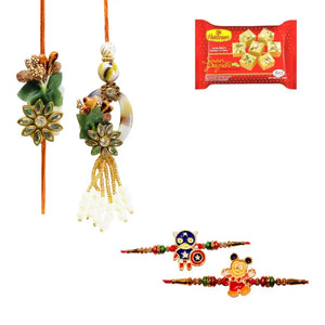 4 Rakhi - Family Rakhi Set With Bhaiya Bhabhi Rakhi And Kids Rakhi With Indian Sweets