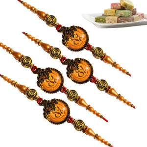 4 Rakhi - OM Rakhi Set With Indian Sweet