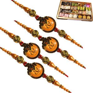 4 Rakhi - OM Rakhi Set With Indian Sweet