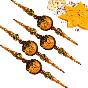 4 Rakhi - OM Rakhi Set With Indian Sweet