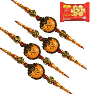 4 Rakhi - OM Rakhi Set With Indian Sweet