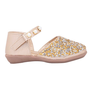 Girls Synthetic and PU Glitter Embellished Mary Jane In Gold Color