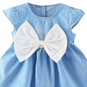 Girls Cotton Solid Cap Sleeves Fit and Flare Dresses in Blue Color
