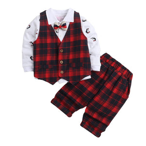 Baby Boys Cotton Checkered Waistcoat Shirt and Pant Set in Multi Color for Ages 12-18 Months