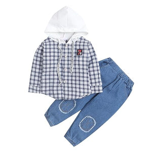 Boys Cotton Blend Plaid Print Set