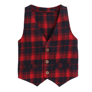 Baby Boys Cotton Checkered Waistcoat Shirt and Pant Set in Multi Color for Ages 12-18 Months