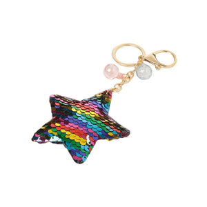 Girls Beads, acrylic and Sequin fiber Star Keychain in Multi Color