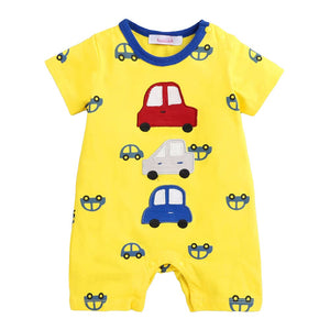 Unisex Cotton Vehicle Print Romper In Yellow Color