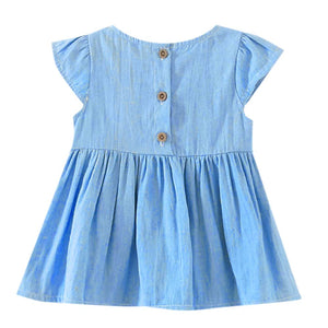 Girls Cotton Solid Cap Sleeves Fit and Flare Dresses in Blue Color