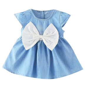 Girls Cotton Solid Cap Sleeves Fit and Flare Dresses in Blue Color