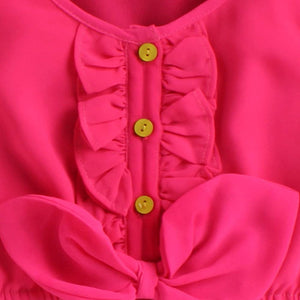 Girls Polyester Top & Floral Print Skirt Set in Pink Color