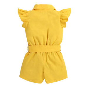 Girls Solid Playsuit in Yellow Color