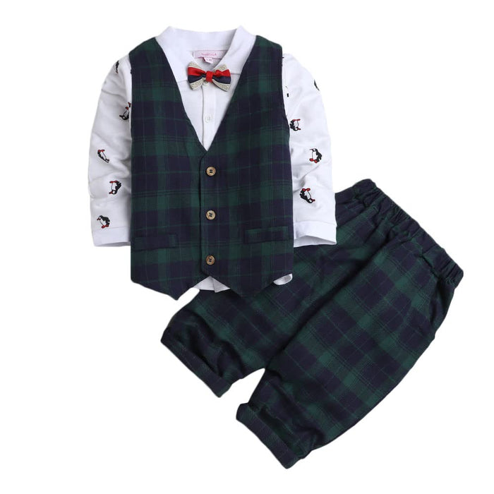 Boys Cotton Check Waistcoat Shirt And Pant Set In Multi Color For Ages 2-3 Years (Sn-2139909, Regular Fit)