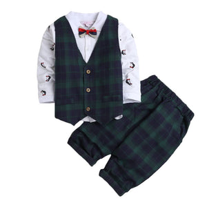 Boys Red Checkered Waistcoat Shirt And Pant Set