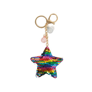 Girls Beads, acrylic and Sequin fiber Star Keychain in Multi Color
