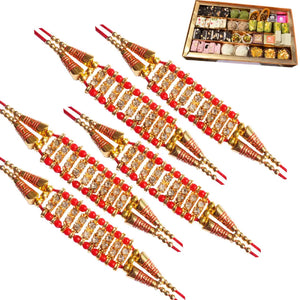 5 Rakhi - Exclusive American Diamond Rakhi Set With Indian Sweets