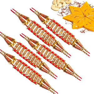 5 Rakhi - Exclusive American Diamond Rakhi Set With Indian Sweets