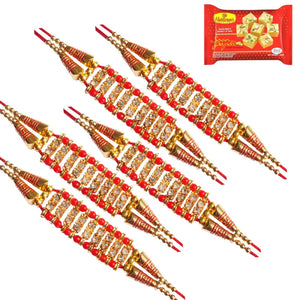 5 Rakhi - Exclusive American Diamond Rakhi Set With Indian Sweets